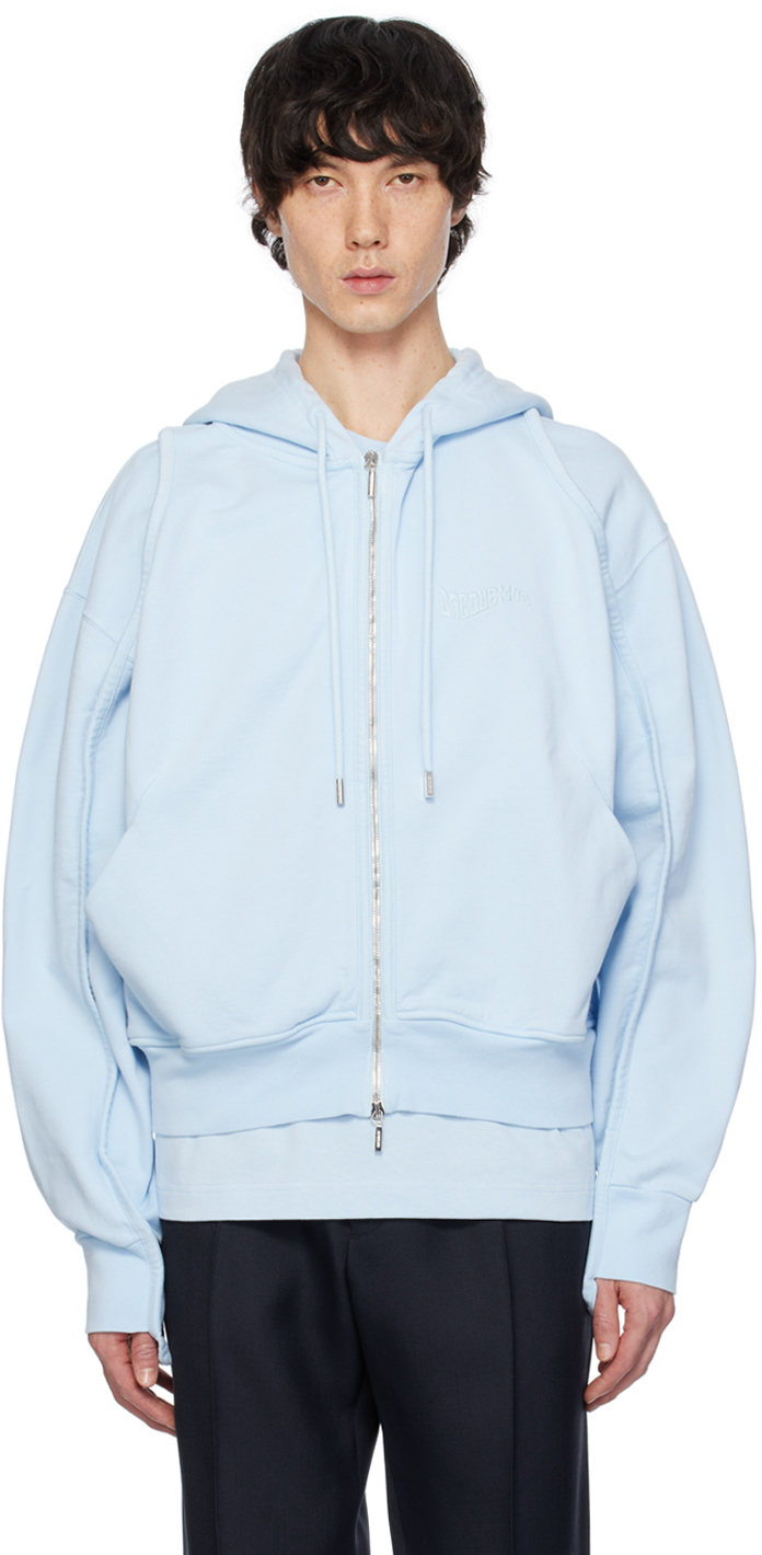 Jacquemus Blue 'le Sweater Camargue Zippé' Hoodie In Light Blue