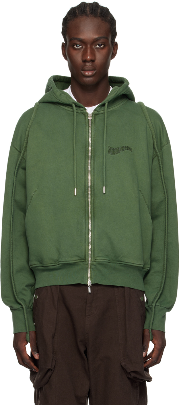 Jacquemus Green 'le Sweater Camargue Zippé' Hoodie In Dark Green