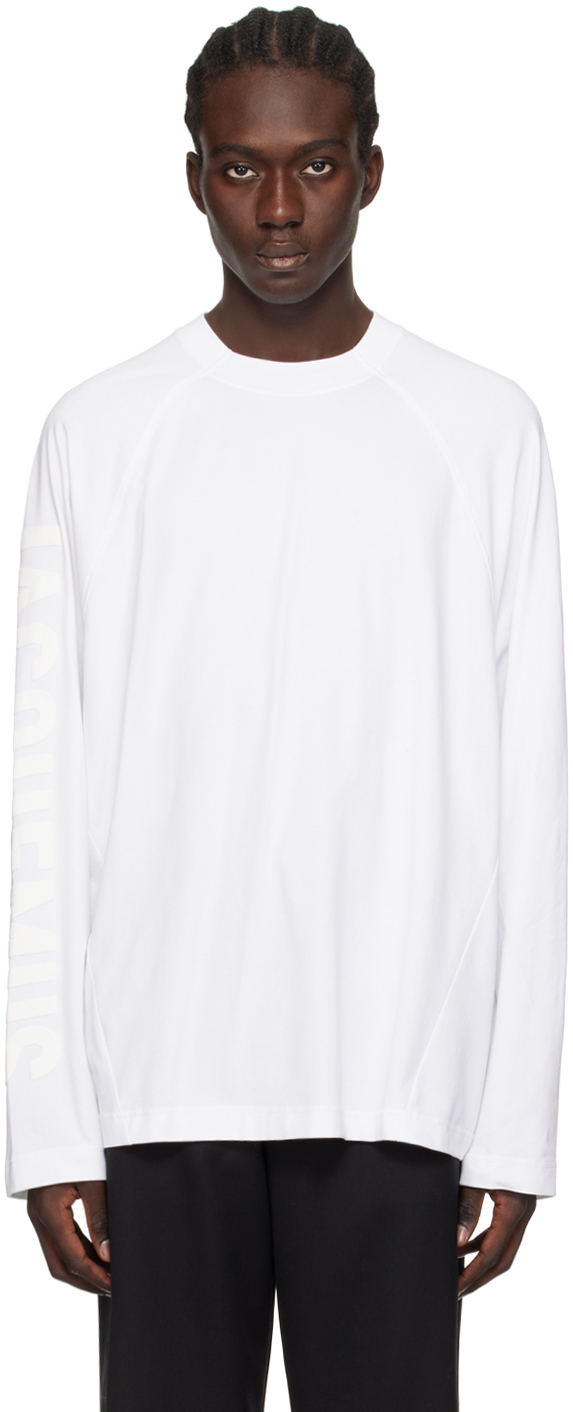 Jacquemus Le T-shirt Typo Long-sleeve Cotton T-shirt In White