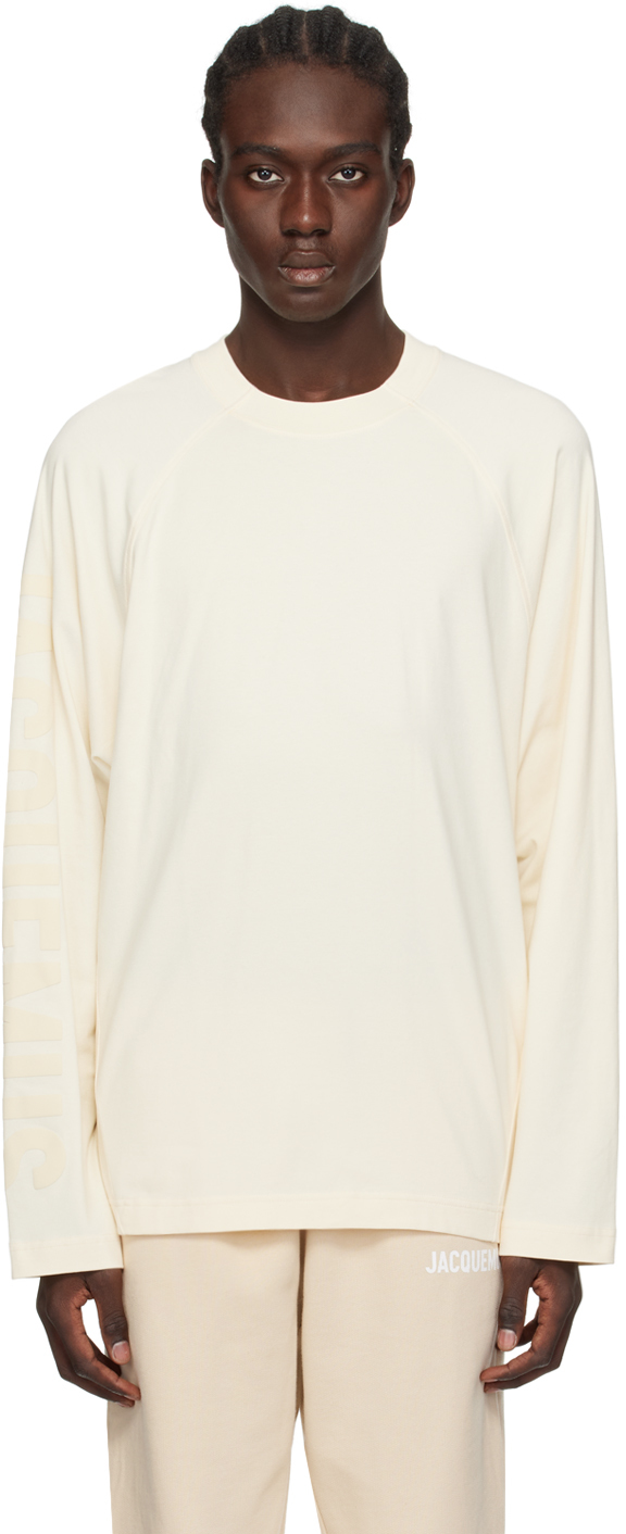 Shop Jacquemus Beige Les Classiques 'le T-shirt Typo Manches Longues' Long Sleeve T-shirt In Light Beige