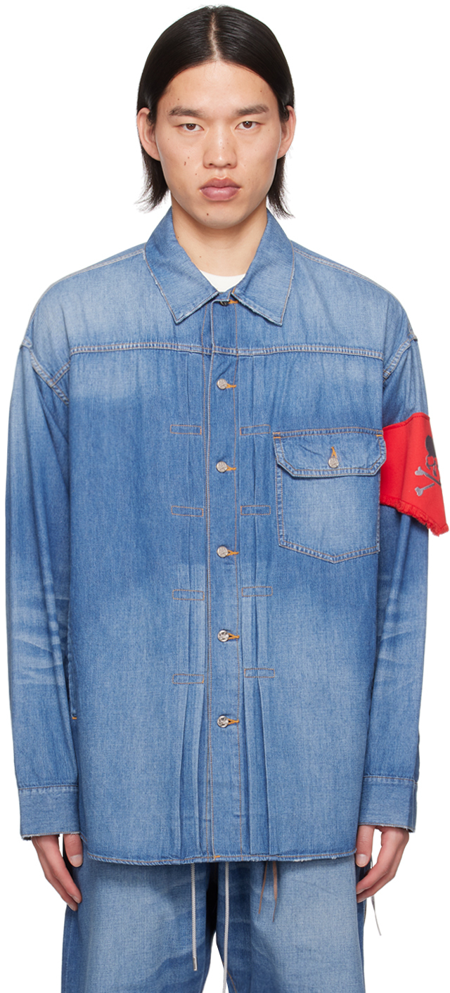 Mastermind Japan Blue Pintucks Denim Shirt In Indigo
