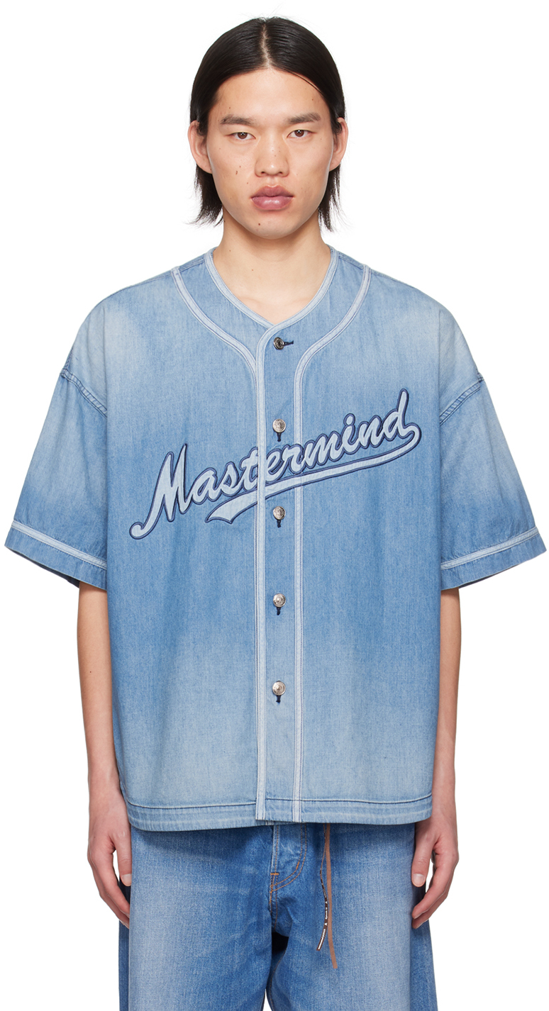 Mastermind Japan Blue Baseball Denim Shirt In Indigo