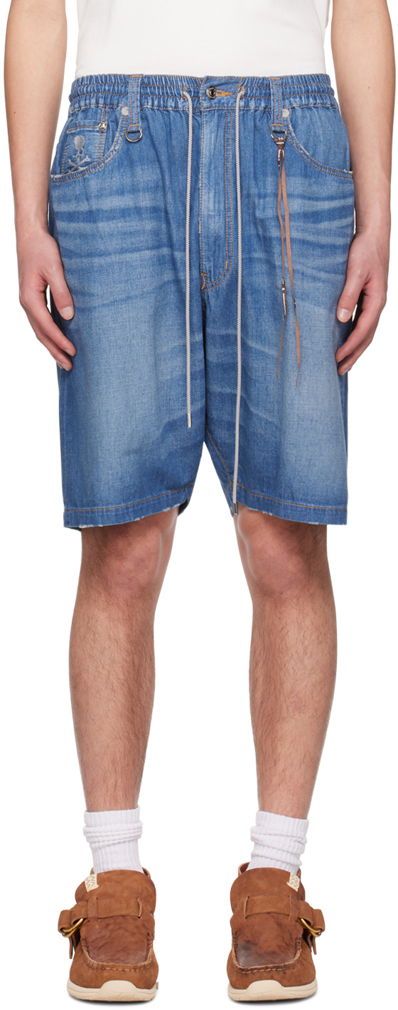 Blue Drawstring Denim Shorts