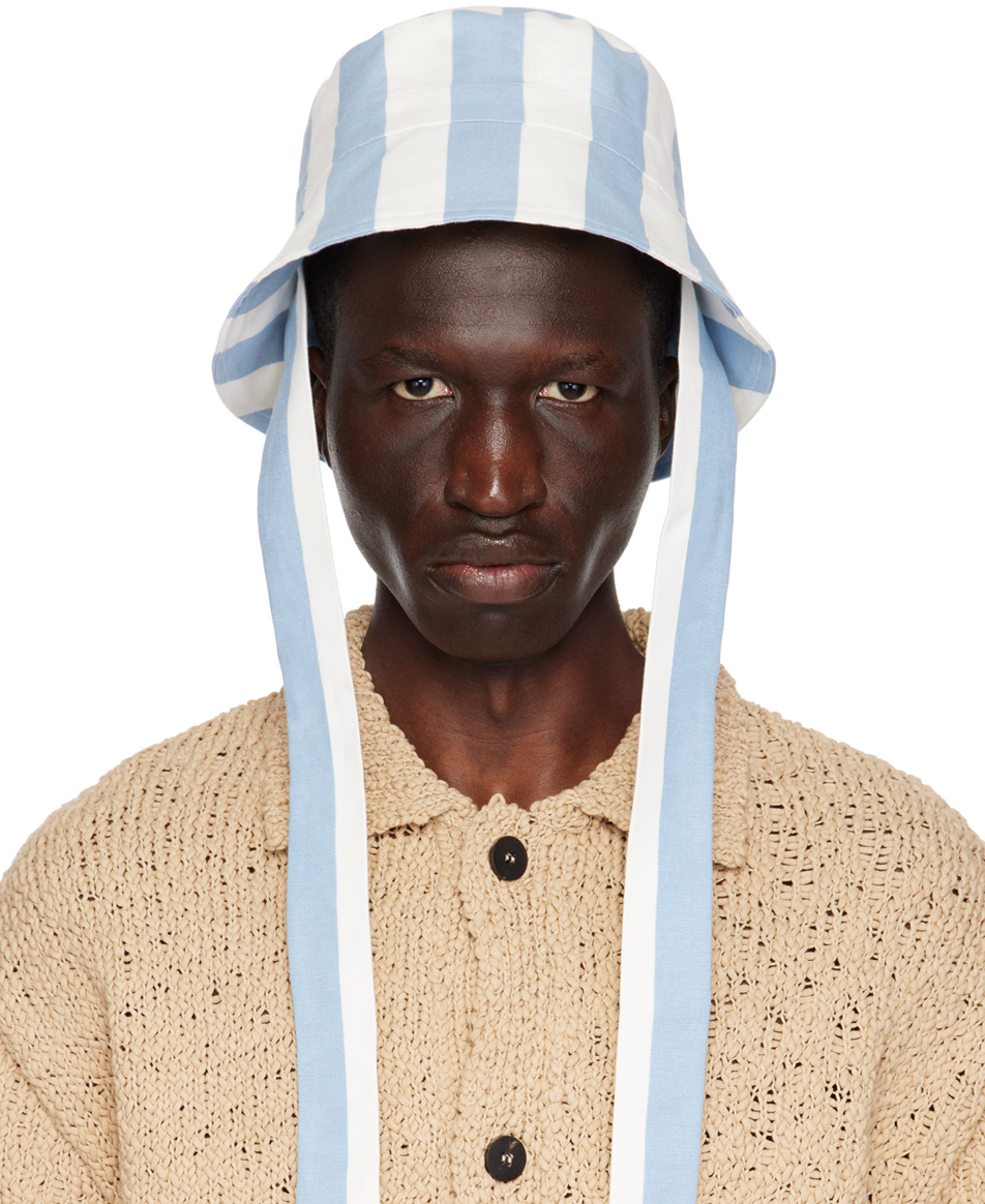 Shop King & Tuckfield Blue & White Wide Brim Bucket Hat In Powder Blue/ecru