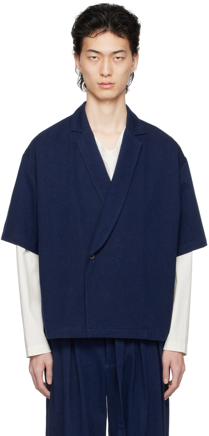 Indigo Wrap Denim Shirt by King & Tuckfield on Sale