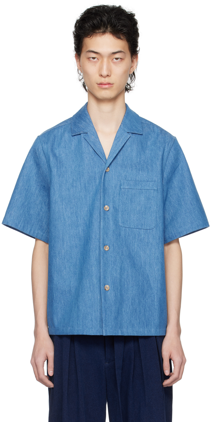 King & Tuckfield Blue Pocket Denim Shirt In Washed Denim