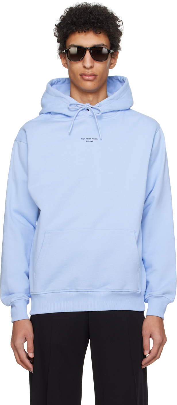 Shop Drôle De Monsieur ブルー Le Hoodie Slogan Classique À Poche フーディ In Light Blue