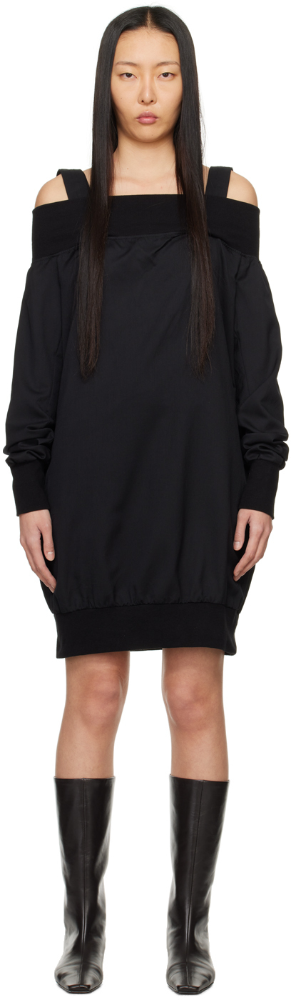 Yohji Yamamoto Black Off-the-shoulder Minidress In 1 Black