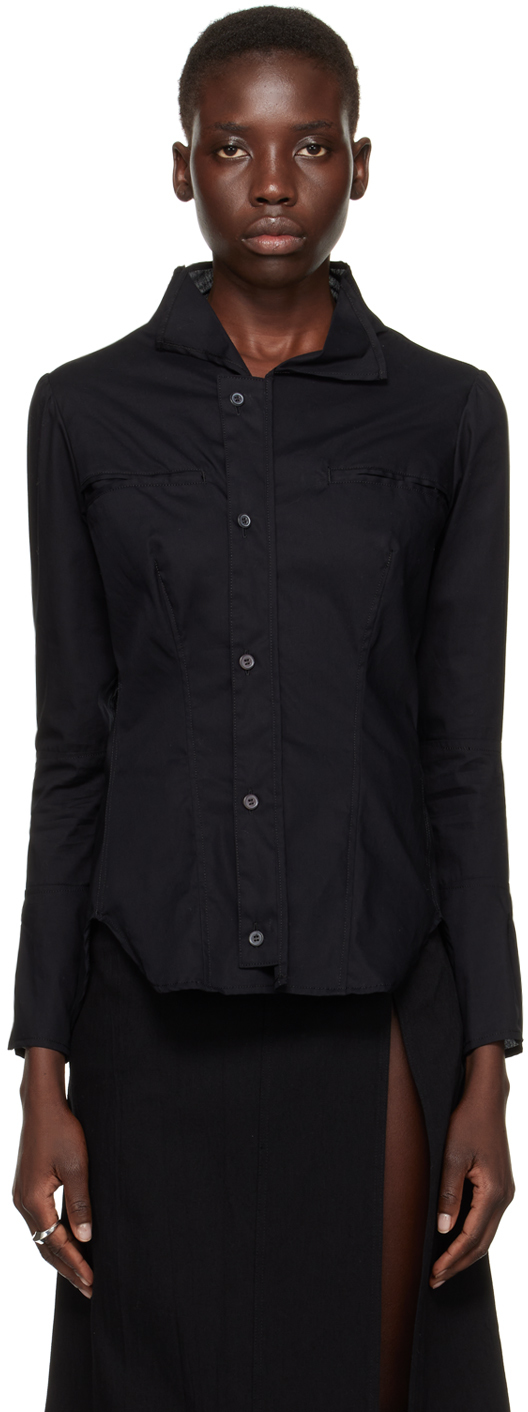Chemise Yohji Yamamoto Double Col Noir Tencel Taille 2 - Neuf Avec étiquettes