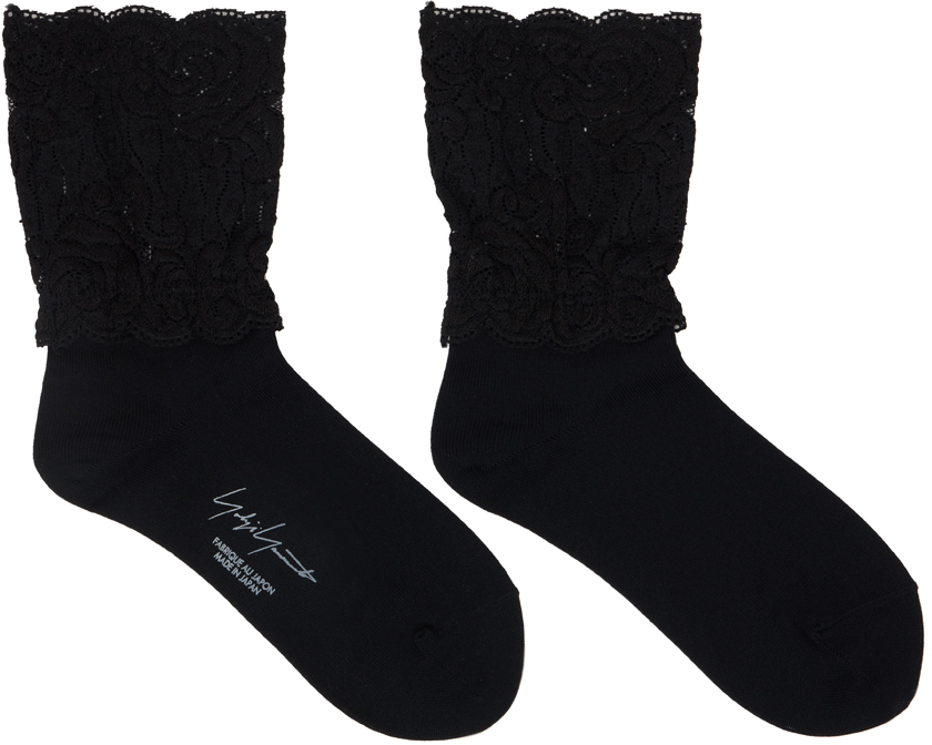 Shop Yohji Yamamoto Black Shorts Lace Socks In 3 Blk X Blk