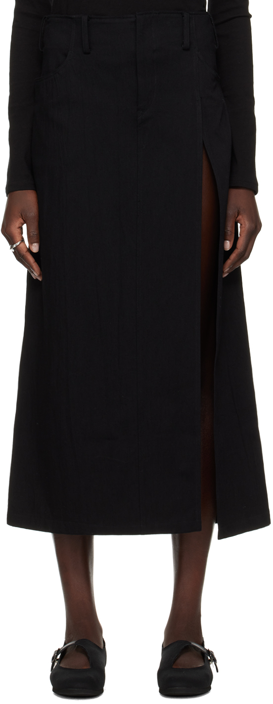 Black Slim-Fit Denim Midi Skirt