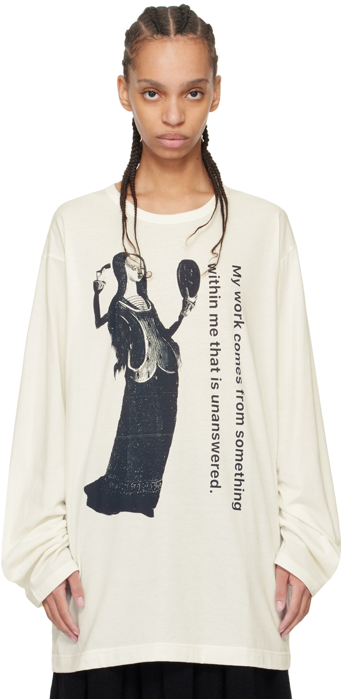 Shop Yohji Yamamoto Off-white Graphic Long Sleeve T-shirt In 1 Off White