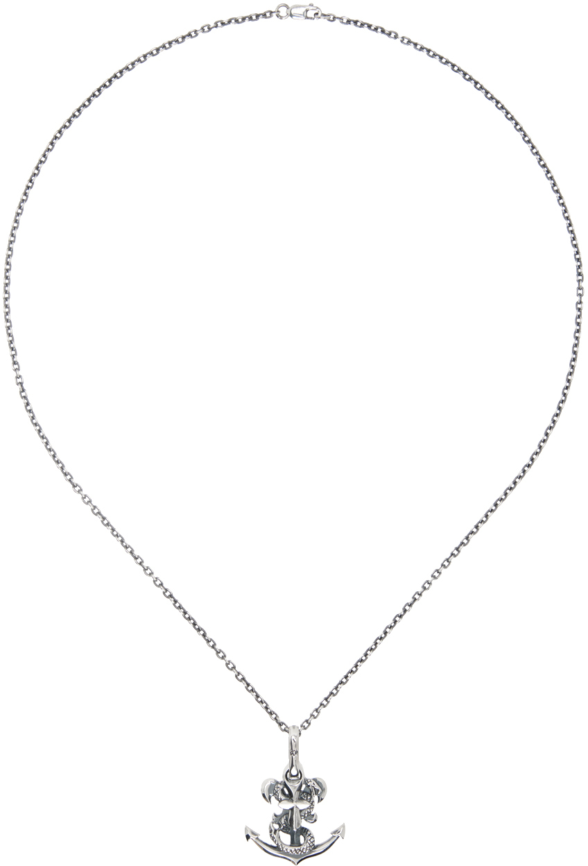 Shop Yohji Yamamoto Silver Snake Anchor Pendant Necklace In 1 Silver