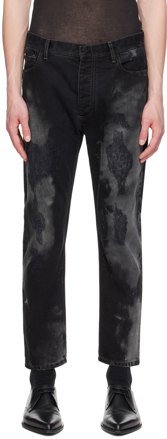 Shop Nicolas Andreas Taralis Black Distressed Jeans In 0 Cm Dark Camo