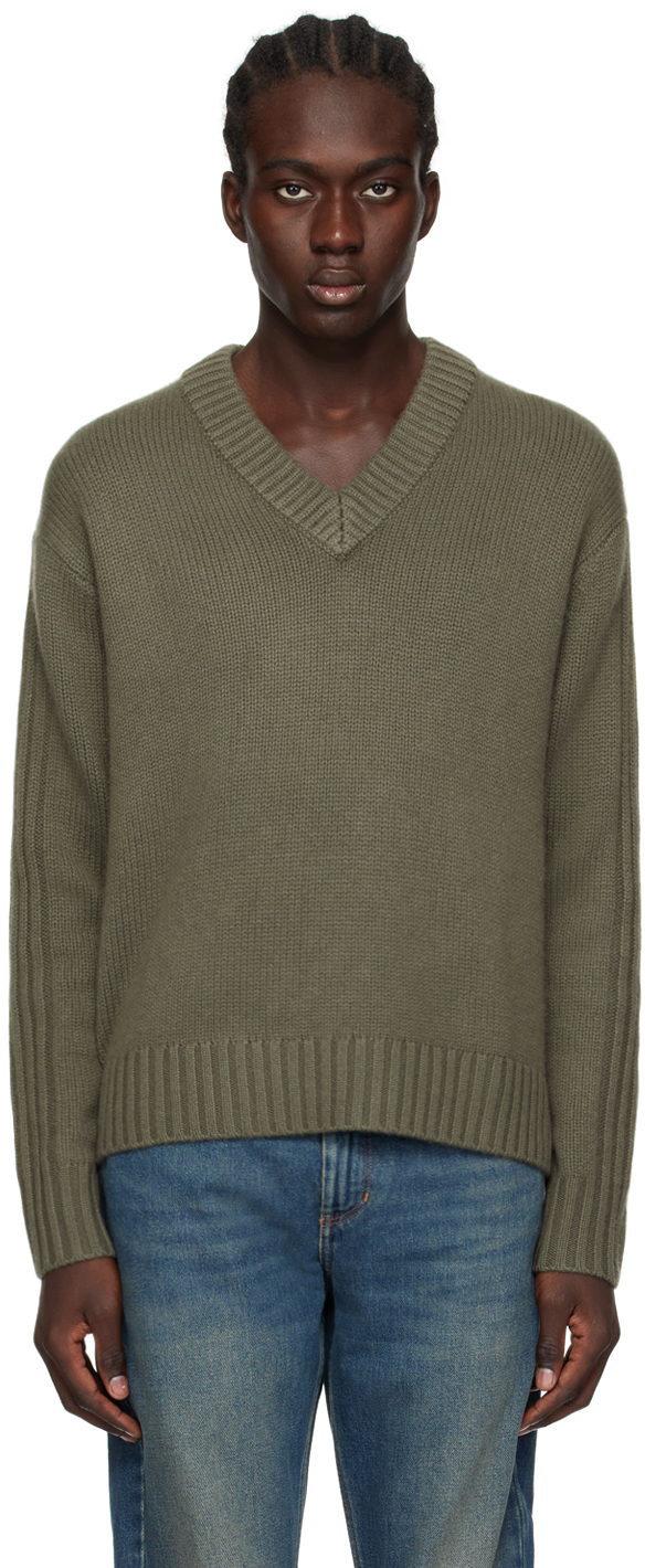Lisa Yang Khaki 'the Loup' Sweater In Fe Fern