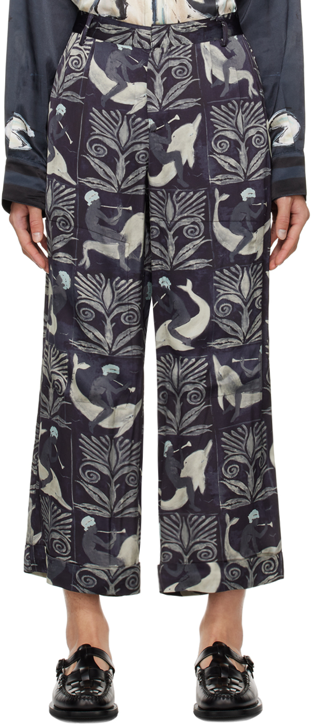 Navy Printed Trousers