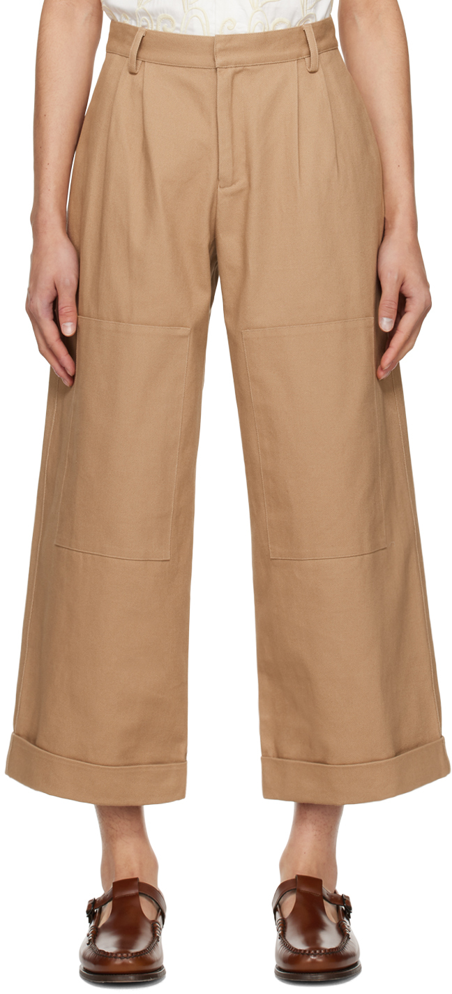 Commas Taupe Patch Trousers In Mocha