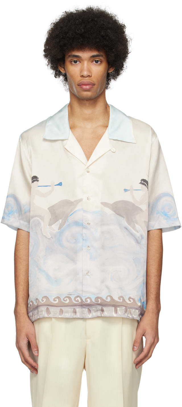 Commas Blue & Beige Boxy Shirt In Ocean Waistcoatibule