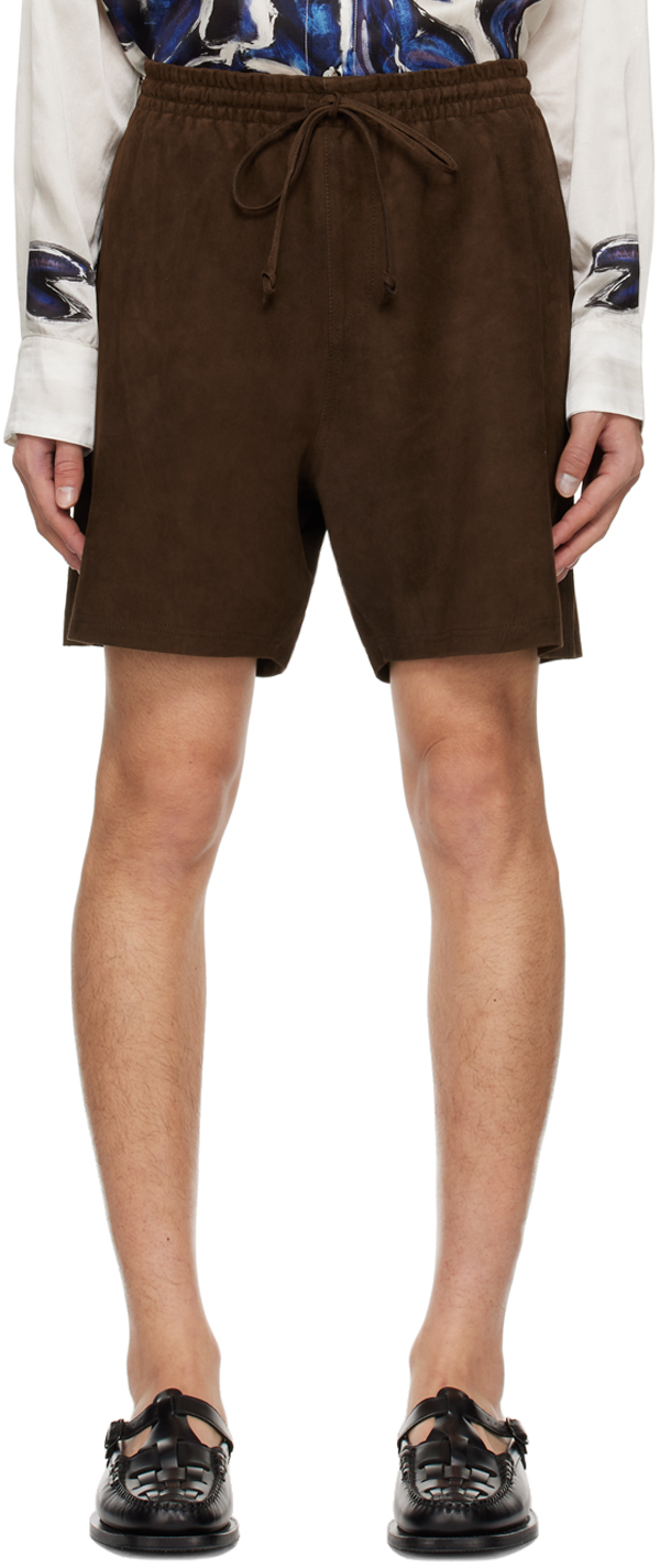Commas Brown Drawstring Leather Shorts In Dark Chocolate