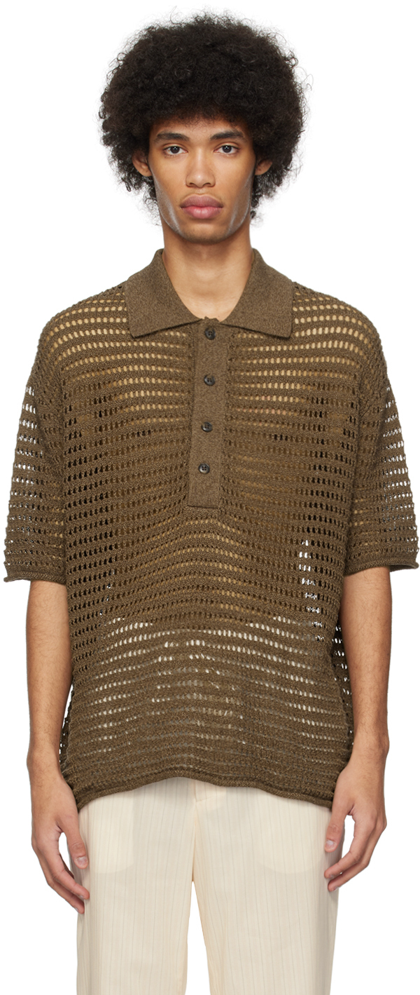 Commas Brown Open Work Polo In Chocolate