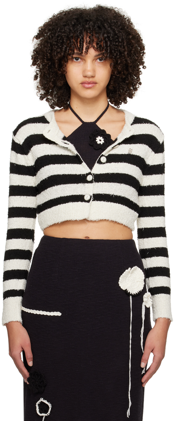 Kijun Off-white & Black Striped Cardigan In Black/ Cream