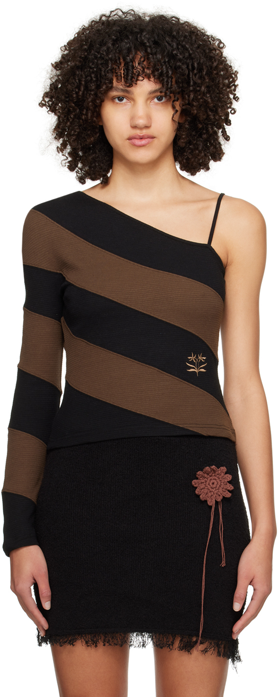 Kijun Brown & Black Oblique Long Sleeve T-shirt In Black/ Brown