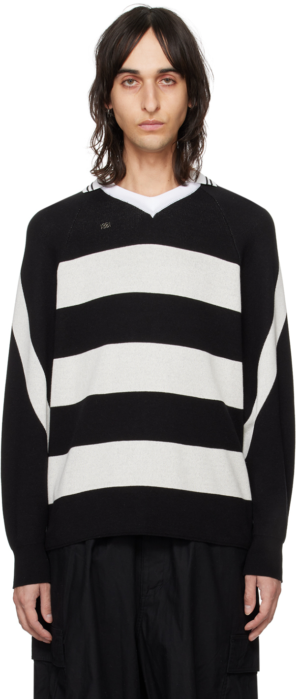 Kijun Black & Gray Striped Polo In Black/ Cream