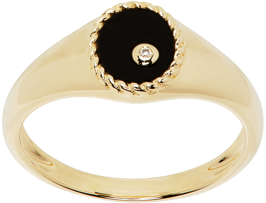 Yvonne Léon Gold Baby Chevaliere Ovale Onyx Ring In 9k Yellow Gold