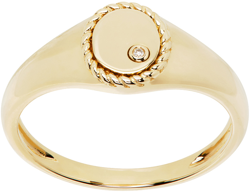 Yvonne Léon Gold Baby Chevaliere Ovale Ring In Black