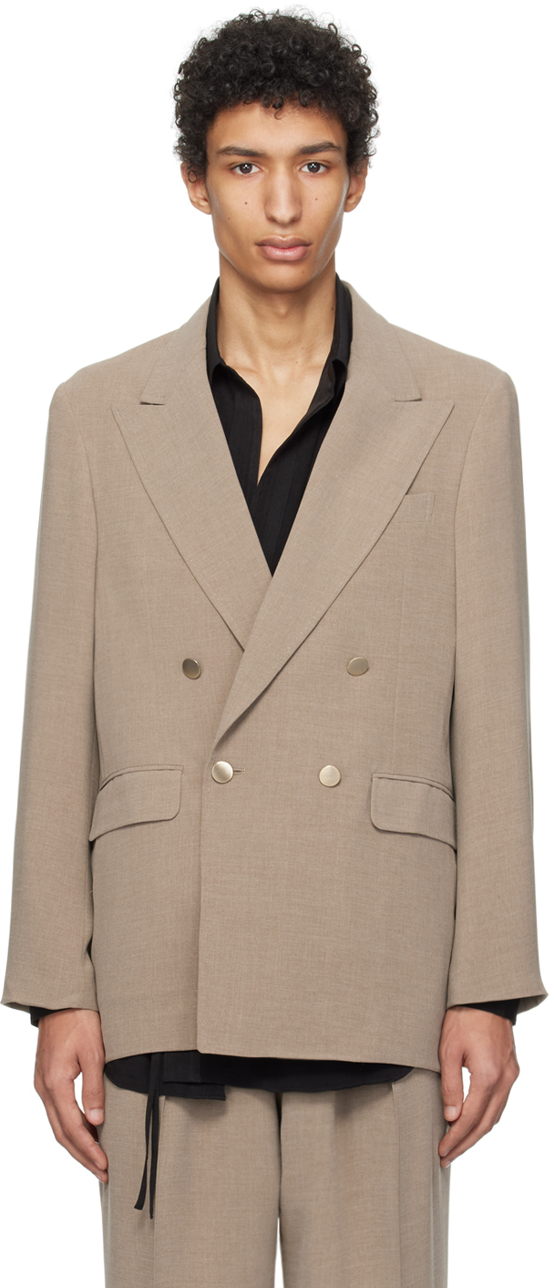 【RAINMAKER】DOUBLE BREASTED JACKET SIZE 5 Beige Double-Breasted Blazer by RAINMAKER KYOTO on Sale