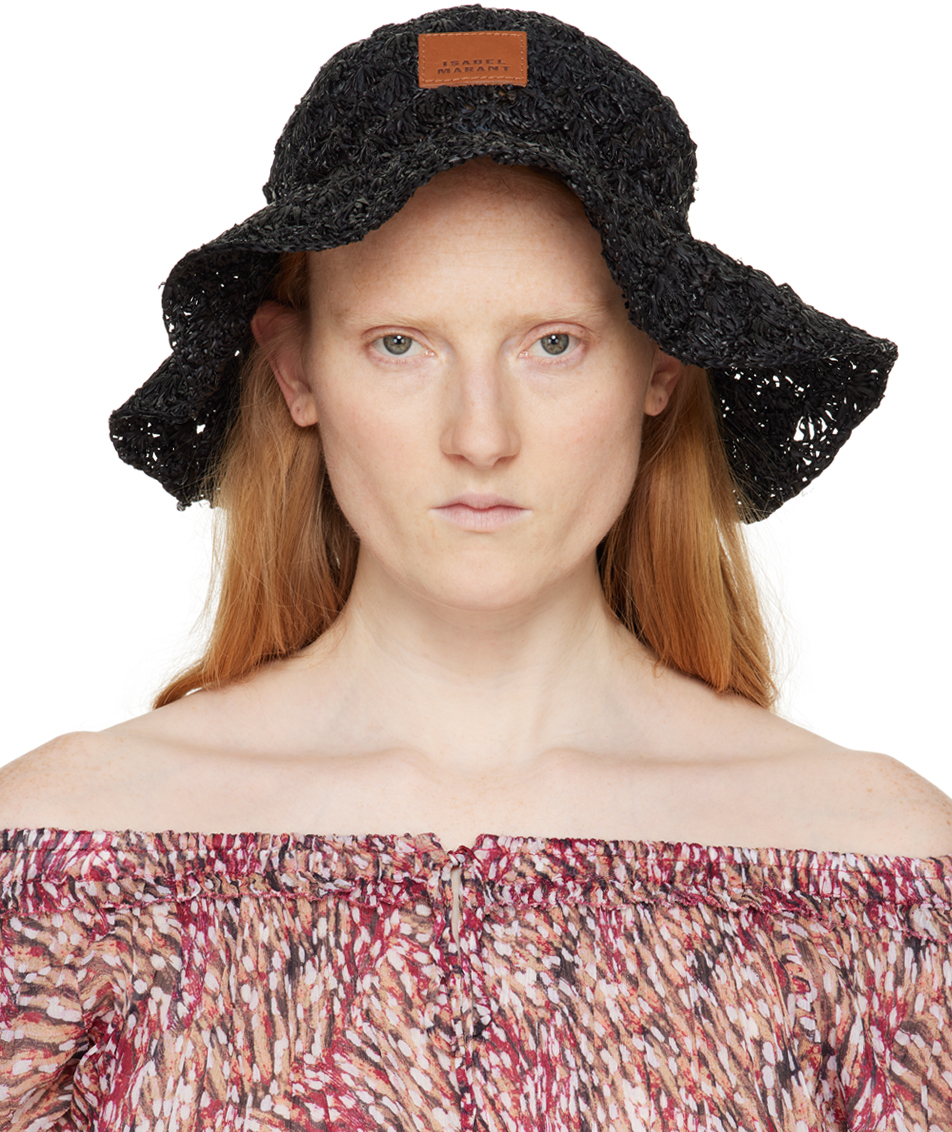 Shop Isabel Marant Black Tulum Raffia Hat In 01bk Black