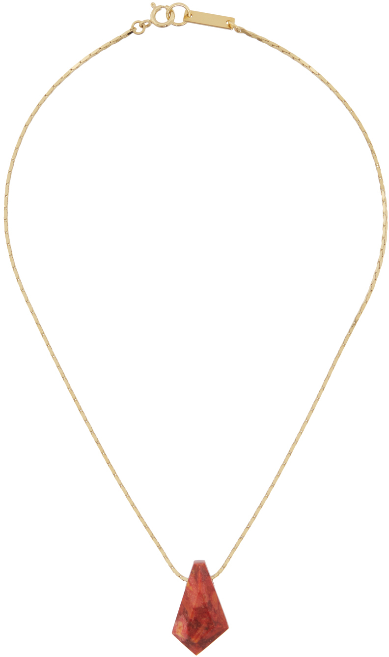 Isabel Marant Gold & Orange Pendant Necklace In 11or Orange