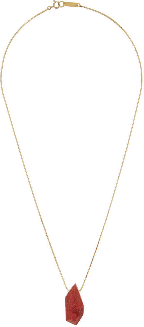 Isabel Marant Gold & Orange Long Pendant Necklace