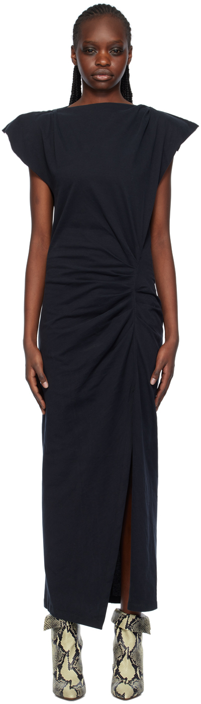 Shop Isabel Marant Black Nadela Midi Dress In 01bk Black