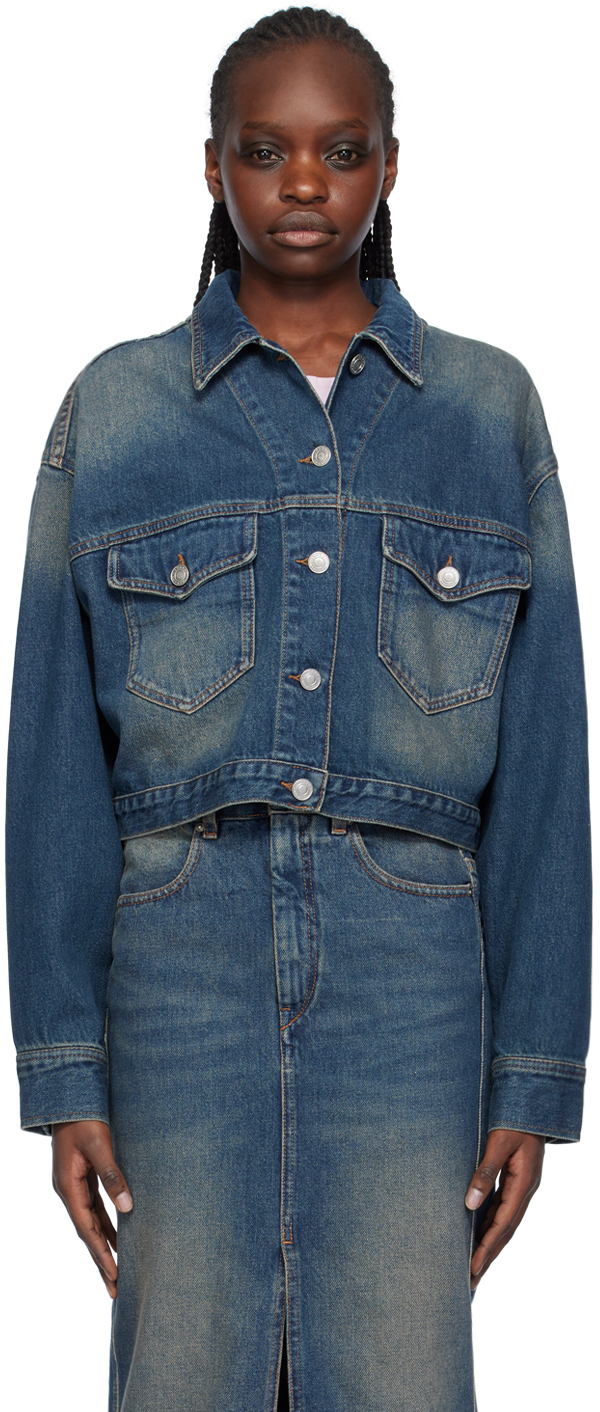 Shop Isabel Marant Navy Tadia Denim Jacket In 30fb Faded Blue