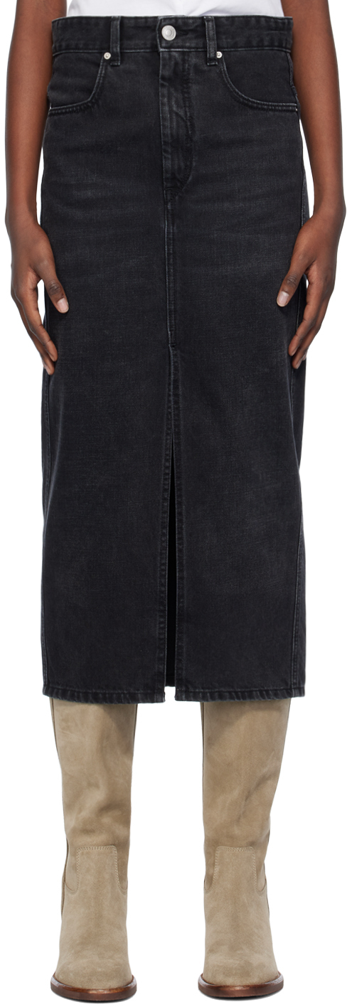 Shop Isabel Marant Black Julicia Denim Midi Skirt In 02fk Faded Black