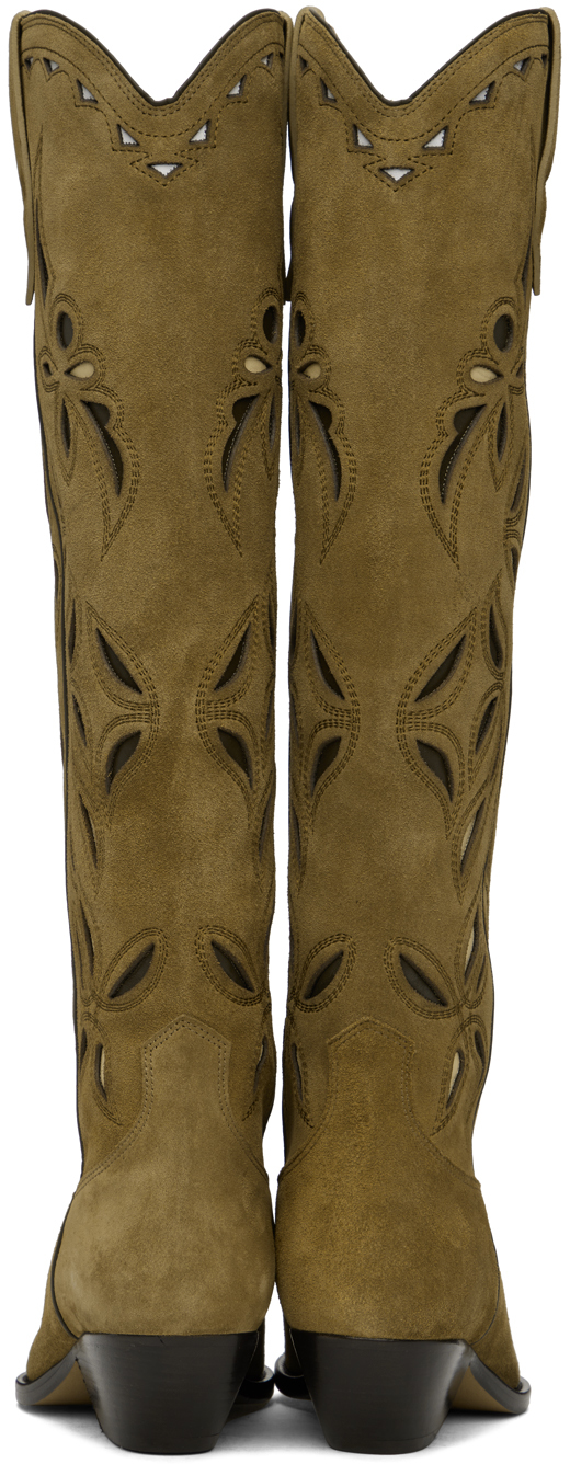 Isabel Marant Denvee Suede Knee-high Cowboy Boots In Takh Taupe/khaki