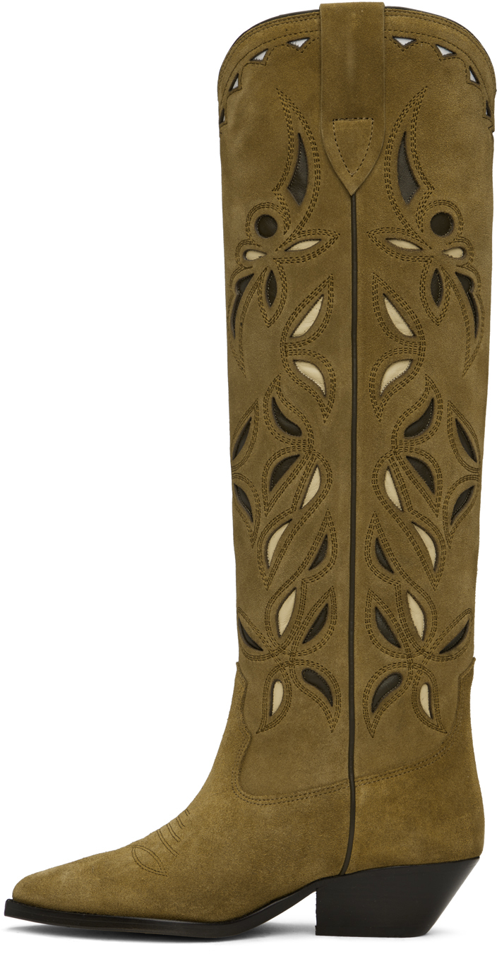 Isabel Marant Denvee Suede Knee-high Cowboy Boots In Takh Taupe/khaki