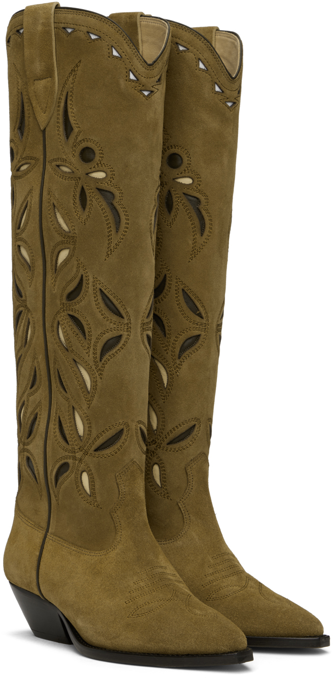Isabel Marant Denvee Suede Knee-high Cowboy Boots In Takh Taupe/khaki
