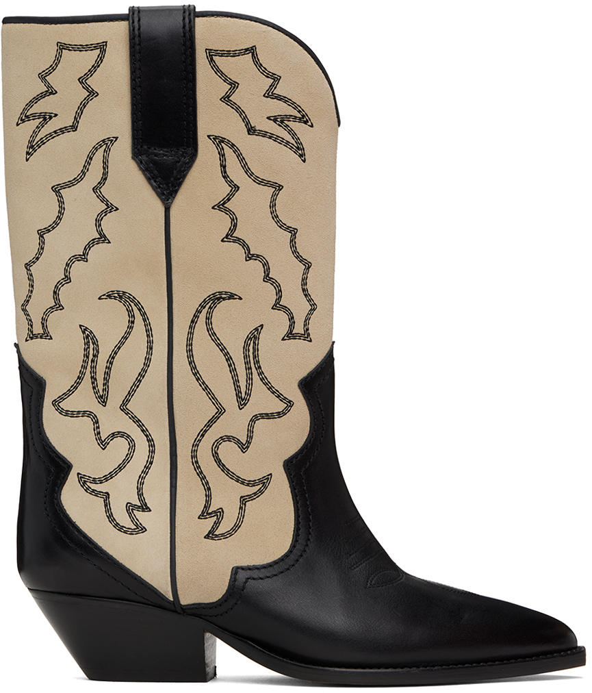 Shop Isabel Marant Black & Beige Duerto Suede Cowboy Boots In Bkec Black/ecru