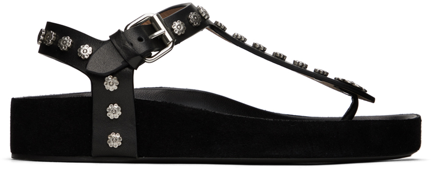 Shop Isabel Marant Black Enore Sandals In Bksi Black/silver