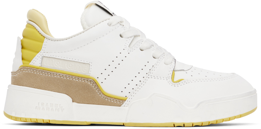 Isabel Marant Emree Leather Trainers In White,yellow