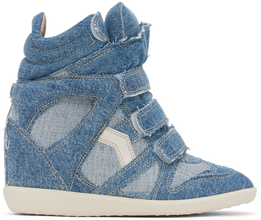 Isabel Marant Bekett Wedge Heel Denim Sneakers In Blue
