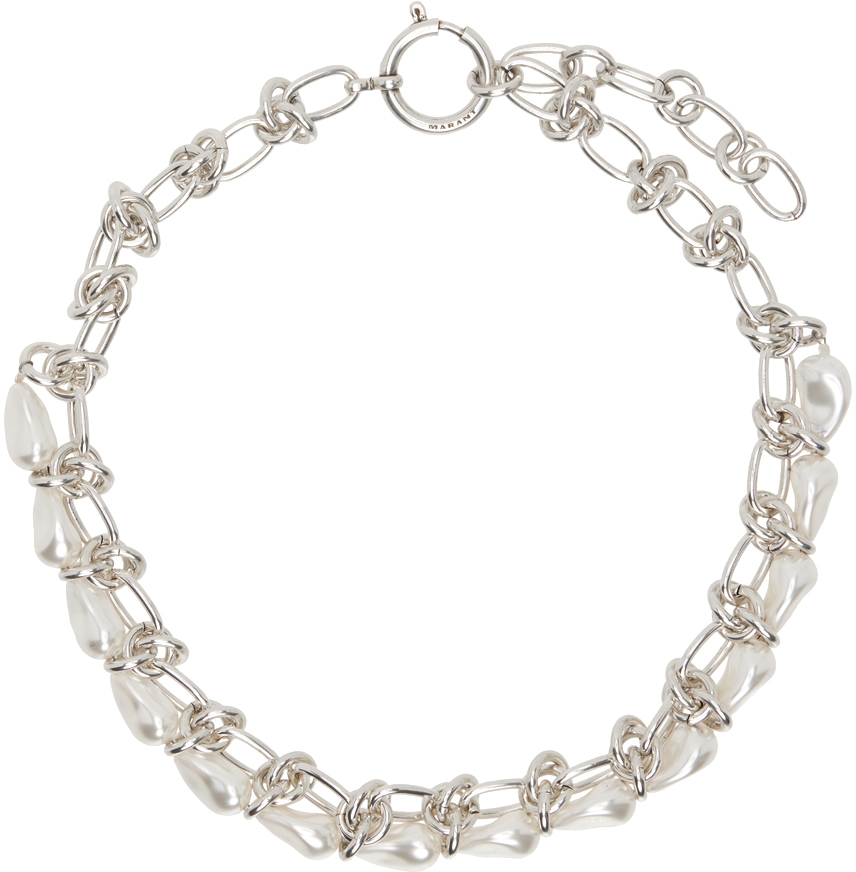 Isabel Marant Silver Rain Drop Man Necklace In Whsi White/silver