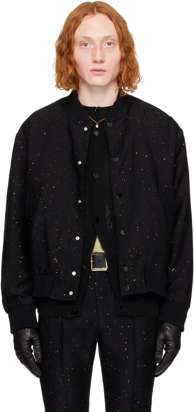 Black Sequin Bomber Jacket