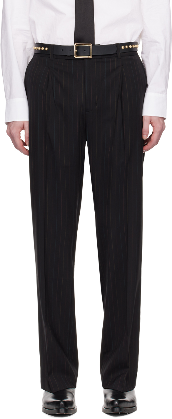Shop Ernest W Baker Black Pinstripe Trousers In 80's Pin Stripe
