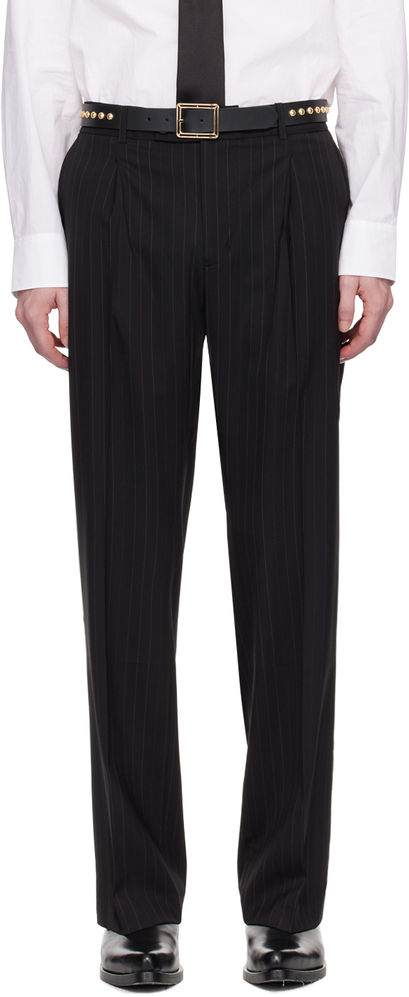 Black Flared Leather Trousers by Ernest W. Baker on Sale