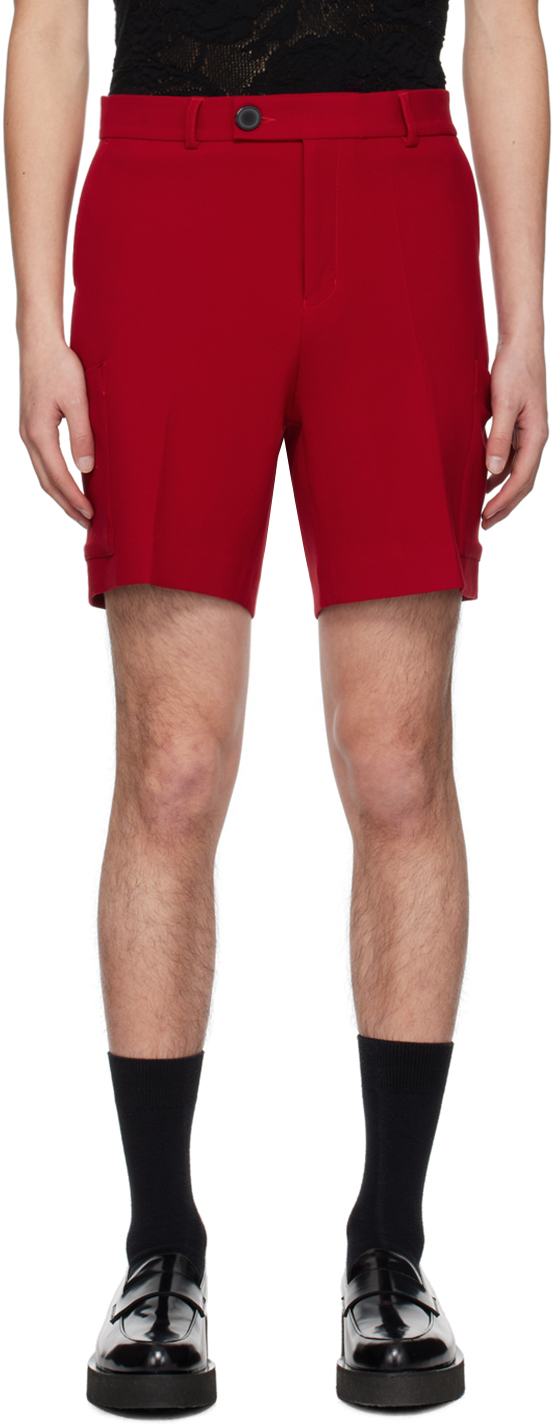 Red Zip-Fly Cargo Shorts