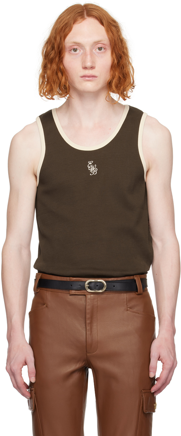 Shop Ernest W Baker Brown Embroidered Tank Top In Brown W/camel