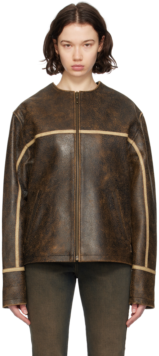 Brown Crackle Leather Jacket